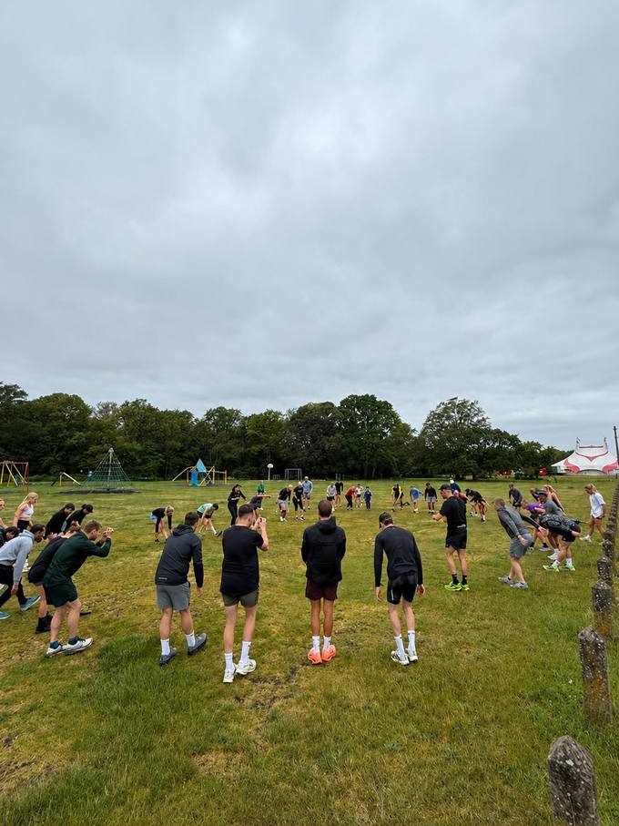 Group warm-up before a BHF Run Club run